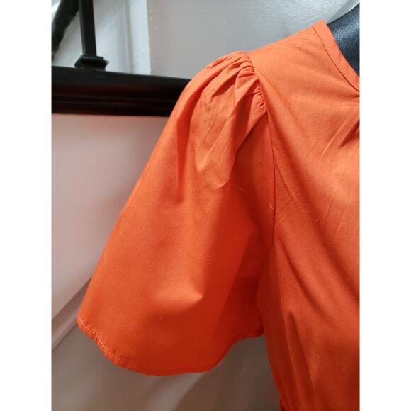 STACCATO Women's Orange Pleated Button Front Short Sleeve Long Maxi Dress Medium - Picture 6 of 16